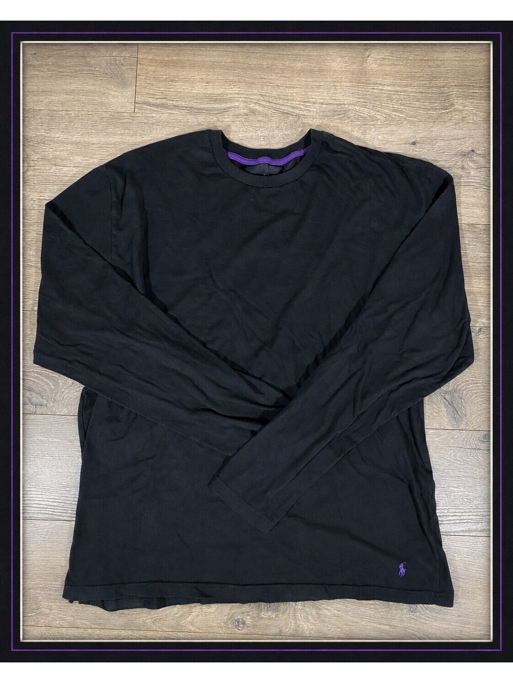 Ralph Lauren Mens XL Black Purple Pony Long Sleeve Cotton Lounge Shirt